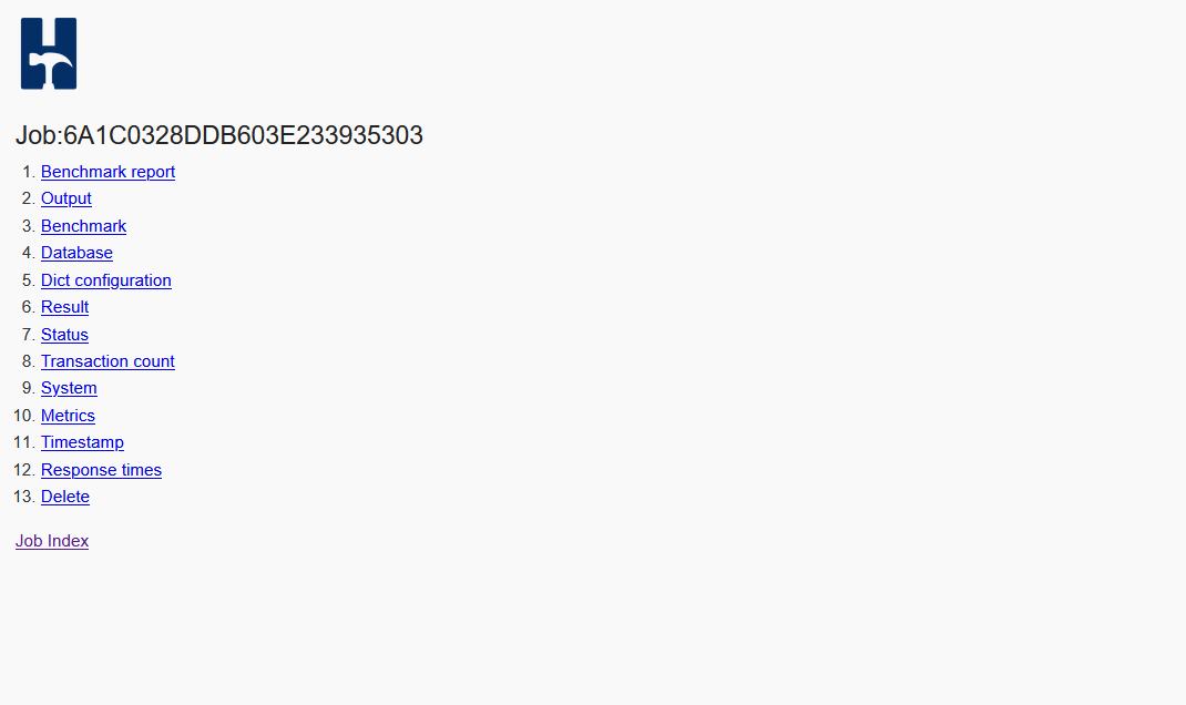 Job artifact index with report and result links